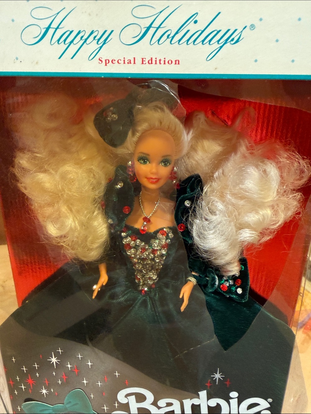 Barbie Happy Holidays Special Edition Green and Red Velvet Gown Doll 1991 - Picture 4 of 4